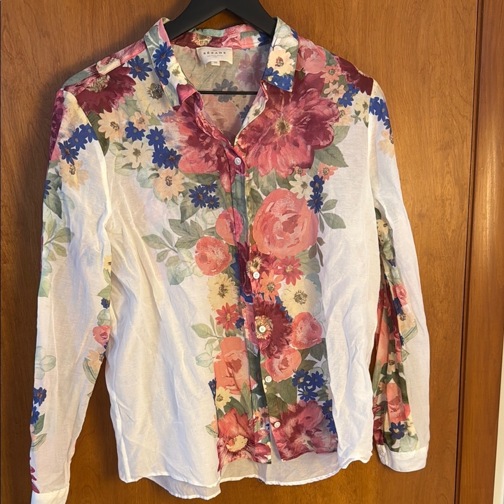 Sézane Chemise Pierro Creation Rose in Fleurs Placee in Size 40 (M)